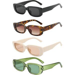 Trendy Rectangle Leopard Beige Sunglasses Women Men Retro Square Fashion Shades